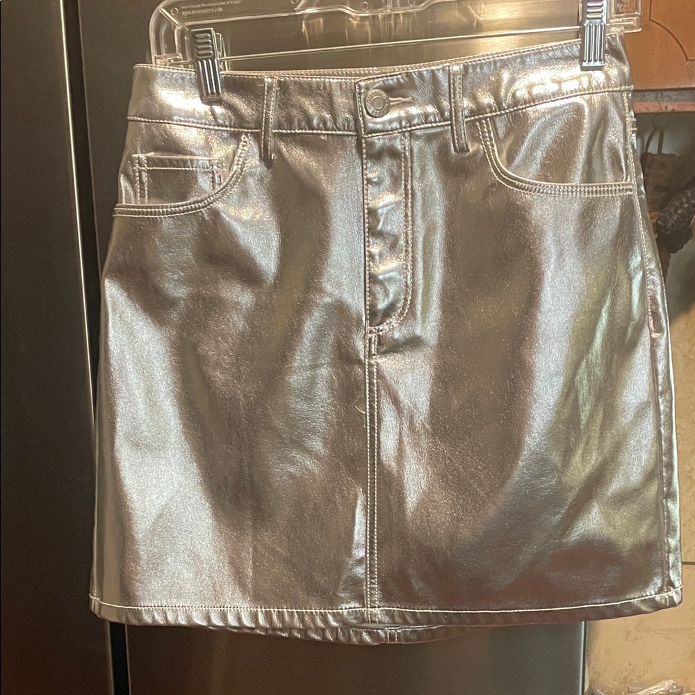 LOFT Metallic Silver Faux Leather Mini Skirt